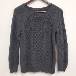 Gap Womens Old Money Chunky Cable Knit Sweater Size M Gray Preppy New England